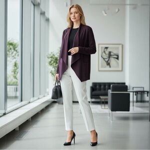 Worth New York Draped Open Front Knit Jacket Deep Plum / Aubergine Cardigan SZ M